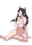  animal_ears arm_support bakemonogatari ban bare_shoulders black_hair bottomless bra breasts cat_ears cleavage curvy hair_ornament hairclip hanekawa_tsubasa huge_breasts lingerie long_hair monogatari_(series) nekomonogatari no_panties no_pussy sitting solo underwear yokozuwari 