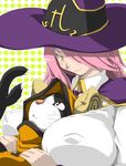  big_breasts blazblue breasts cat cat_ears eye_patch eyewear feline female hair hood jubei male mammal nine open_mouth pink_hair tired tongue whiskers 