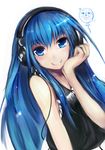  bare_shoulders blue_eyes blue_hair chibi chibi_inset dot_heit hand_on_own_chin headphones long_hair personification smile solo st-ko steam_(platform) 