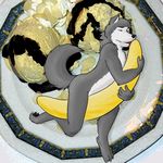  banana canine dessert food fruit hug ice_cream katai male mammal nude solo wolf 