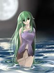  copyright_request elf full_moon green_eyes green_hair long_hair looking_at_viewer moon pointy_ears solo takase_muu very_long_hair wading 