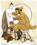  beard biceps bottle brown_fur brush cigarette do_not_distribute facial_hair fur kangaroo lamp looking_at_viewer male mammal marsupial muscles nude painting socks solo 