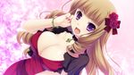  1girl breasts brown_hair choker cleavage collarbone drill_hair game_cg honoue_maki jewelry large_breasts long_hair nail_polish necklace open_mouth purple_eyes saeki_hokuto solo 