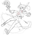  fingerless_gloves gloves greyscale highres lineart looking_at_viewer lyrical_nanoha magical_girl mahou_shoujo_lyrical_nanoha monochrome open_mouth raising_heart sketch smile solo staff takamachi_nanoha tonbo twintails work_in_progress 