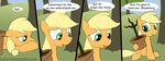  applejack_(mlp) blonde_hair bloomberg_(mlp) comic cutie_mark dialog dialogue english_text equine female feral friendship_is_magic garden_pot grass green_eyes hair horse loceri mammal my_little_pony outside pony text tree wood 