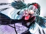  flower gothic long_hair looking_at_viewer rose rozen_maiden sketch solo suigintou takase_muu very_long_hair wings 
