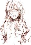  arisaka_ako bad_id bad_pixiv_id bandage_over_one_eye bandages breasts brown_hair long_hair looking_at_viewer monochrome open_mouth original scar small_breasts solo tears 