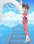  bad_id bad_pixiv_id barefoot brown_eyes brown_hair closed_eyes cloud day dragon eastern_dragon haku_(sen_to_chihiro_no_kamikakushi) hitsukuya ogino_chihiro ponytail railroad_tracks sen_to_chihiro_no_kamikakushi short_hair short_ponytail sky smile wading water 