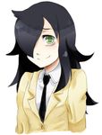  artist_request bags_under_eyes black_hair blazer green_eyes hair_over_one_eye jacket kuroki_tomoko long_hair looking_at_viewer necktie school_uniform simple_background smile solo upper_body watashi_ga_motenai_no_wa_dou_kangaetemo_omaera_ga_warui! white_background 