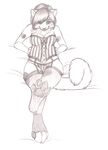  basque cat clothed clothing corset feline female garter_straps hindpaw legwear leverpuller lingerie looking_at_viewer mammal monochrome panties paws pinup pose seductive skimpy solo stockings underwear whiskers 