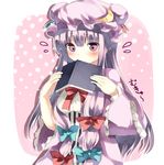  blush book bow covering_mouth crescent embarrassed hair_bow hat highres long_hair myuutsuu patchouli_knowledge purple_eyes solo touhou 