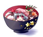  blue_hair bowl chibi food hat in_bowl in_container in_food minigirl miyakure red_eyes remilia_scarlet smile solo touhou white_background 