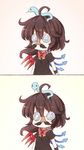  ahoge asymmetrical_wings bad_id bad_pixiv_id bespectacled black_hair bow bowtie facial_hair funny_glasses fuuen_(akagaminanoka) glasses houjuu_nue mustache snake solo touhou upper_body wings 