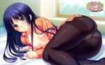  amasaka_takashi ass blue_eyes blue_hair blush breasts koi_mekuri_clover long_hair nipples open_shirt panties pantyhose sakanoue_mikana underwear 