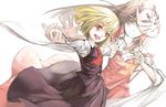  ascot blonde_hair brown_eyes detached_sleeves hair_tubes highres mask maz_(fanxuying) multiple_girls open_mouth original outstretched_arms red_eyes rumia sendai_hakurei_no_miko short_hair skirt skirt_set smile touhou 