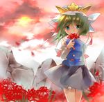  bad_id bad_pixiv_id blue_eyes flower green_hair hat jin_rikuri shiki_eiki skirt solo spider_lily touhou 