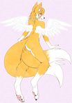  butt canine female fox hindpaw mammal multiple_tails nude paws solo tomoyokinomoto wings 