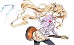 alternate_hair_color blonde_hair electric_guitar floating_hair guitar hatsune_miku heart instrument jewelry long_hair necklace ooi_choon_liang open_mouth pantyhose plectrum simple_background skirt solo striped twintails very_long_hair vocaloid white_background 