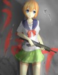  blonde_hair blue_eyes gun l85a1_(upotte!!) school_uniform serafuku short_hair solo upotte!! weapon 