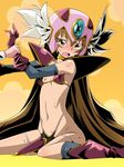  aoi_nagisa_(metalder) armor bikini_armor blush boots brown_eyes brown_hair cosplay detached_sleeves dragon_quest dragon_quest_iii flat_chest gloves heartcatch_precure! helmet highleg highres jewelry kneehighs loincloth long_hair myoudouin_itsuki open_mouth precure sitting soldier_(dq3) soldier_(dq3)_(cosplay) solo_focus sweat tears thigh_strap very_long_hair wrist_grab 