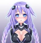  bad_id bad_pixiv_id blue_eyes bodysuit braid breasts cleavage cleavage_cutout hair_ornament large_breasts long_hair neptune_(series) purple_hair purple_heart rock_(4koma) solo symbol-shaped_pupils twin_braids twintails very_long_hair 