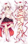  animal_ears bare_legs bare_shoulders breasts dakemakura-koubou dakimakura detached_sleeves dodojune geta inubashiri_momiji looking_at_viewer lying midriff multiple_views naked_ribbon navel nipples on_back petite pussy red_eyes ribbon short_hair silver_hair small_breasts tabi tail touhou towel white_legwear wolf_ears wolf_tail 