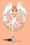  ahoge bad_id bad_pixiv_id blue_eyes crown dress gears ink jewelry necklace paper pink_hair princess_tutu princess_tutu_(character) quill solo standing transformation wings 