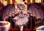  ascot bad_id bad_pixiv_id bat_wings brooch cup hat jewelry miyaoi open_mouth petals red_eyes remilia_scarlet skirt skirt_set smile solo teacup touhou wings wrist_cuffs 