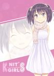  arms_behind_back bare_shoulders black_hair dress highres momo_no_kanzume original purple_eyes scarf twintails 