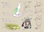  ? ^_^ angry animal animal_ears animal_on_head blue_eyes brown_hair character_sheet closed_eyes creature detached_sleeves directional_arrow dragon ears_down ears_up eating fairy_dragon fairy_wings food green_wings grey_background head_tilt holding holding_food konshin leaf licking_paw looking_up multiple_wings on_head pixiv_fantasia pixiv_fantasia_sword_regalia simple_background spoken_question_mark tail translation_request tsurime white_fur wings 