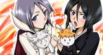  animal_ears black_hair bleach bleach:_fade_to_black bunny_ears cape dark_rukia doll dual_persona holding japanese_clothes kuchiki_rukia kurosaki_ichigo open_mouth orange_hair purple_eyes purple_hair shirosaki_hichigo short_hair slit_pupils sword weapon white_hair white_skin xruka yellow_eyes 