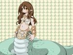  brown_hair frfr lamia midriff monster_girl pointy_ears scales snake source_request tail yellow_eyes 