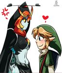  angry blonde_hair blue_skin breasts hat height_difference link midna midna_(true) midriff orange_hair piney smile spoilers the_legend_of_zelda the_legend_of_zelda:_twilight_princess twili_midna twilight_princess 