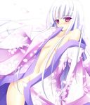 artist_request blush bottomless breasts cleavage japanese_clothes kimono mikan_(5555) navel original pink_eyes silver_hair 