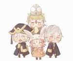  2boys 2girls animal_ears animal_hood bunny_ears bunny_hood chibi closed_mouth crown dango_2go dual_persona fa facial_mark fake_animal_ears fire_emblem fire_emblem:_fuuin_no_tsurugi fire_emblem:_kakusei fire_emblem_heroes flower forehead_mark gimurei glasses green_eyes hair_ornament hat hood long_hair long_sleeves male_my_unit_(fire_emblem:_kakusei) mamkute multiple_boys multiple_girls my_unit_(fire_emblem:_kakusei) nintendo open_mouth pointy_ears purple_hair red_eyes robe short_hair simple_background standing veronica_(fire_emblem) white_background white_hair yellow_eyes 