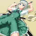  bdsm blue_eyes bondage bound cameltoe female konpaku_youmu latex naka skin_tight skintight touhou trapped vacbed white_hair 