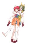  blush clothes_around_waist green_eyes green_hair hair_ornament hairclip hino_akane_(smile_precure!) lifting midorikawa_nao multiple_girls nanairogaoka_middle_school_uniform open_mouth precure red_hair school_uniform shoes_removed short_hair skirt sleeves_rolled_up smile smile_precure! sweater sweater_around_waist sweater_vest tima 