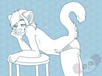  blue_and_white butt feline female half-closed_eyes mammal panties schopenhauer solo stool tiger topless underwear 
