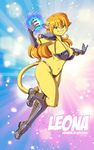 abstract_background anthro armor big_breasts blonde_hair bokuman boots bra breasts cat cleavage clothed clothing feline female fur gloves green_eyes hair lion long_hair looking_at_viewer magic mammal navel panties pose side_boob skimpy smile solo standing tail_tuft teeth thighs tuft unconvincing_armor underwear voluptuous yellow yellow_fur 