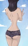  ass backboob bare_arms bare_back black_hair black_panties blue_sky breasts cloud cloudy_sky crossed_arms day head_out_of_frame nico_robin one_piece panties short_hair sideboob sky solo topless underwear 