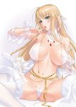  blonde_hair green_eyes large_breasts long_hair open_mouth slip 