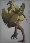  2019 animal_genitalia anthro avian breasts butt cloaca digital_media_(artwork) feathers female green_feathers grey_background keadonger nude scp-1849 scp_foundation signature simple_background solo standing tongue wings 