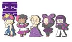  1boy 4girls artist_request black_hair blonde_hair clothing_swap cosplay costume_switch elite_four fuyou_(pokemon) ghost glasses gym_leader kikuko_(pokemon) matsuba_(pokemon) melissa_(pokemon) multiple_girls pokemon purple_hair shikimi_(pokemon) white_background 