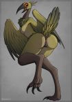  2019 anthro anus avian breasts butt digital_media_(artwork) feathers female green_feathers grey_background keadonger nude pussy scp-1849 scp_foundation signature simple_background solo standing tongue wings 