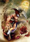  absurdres balrog brown_hair capcom claw claws flower highres long_hair long_nails male male_focus mask official_art petals rose street_fighter street_fighter_x_tekken tattoo window 