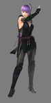  arm_guard arm_guards ayane ayane_(doa) breasts city cleavage dead_or_alive dead_or_alive_5 elbow_gloves gloves headband highres kunai large_breasts ninja official_art purple_hair red_eyes short_hair split-toe_footwear sweat tecmo vest weapon 