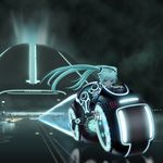  aqua_eyes aqua_hair crossover grid hatsune_miku kagamine_len kagamine_rin led_details led_trim light_cycle motor_vehicle motorcycle neon neon_lights neon_trim reflection teal_eyes teal_hair techno tron tron_legacy vehicle vocaloid 