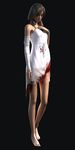  1girl anklet bandage barefoot blood bracelet brown_hair capcom dress female full_body highres jewelry manuela_hidalgo official_art resident_evil simple_background solo standing torn_clothes twintails white_dress 