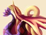  blush highres looking_at_viewer looking_back milotic no_humans plain_background pokemon red_eyes simple_background smile smirk solo 