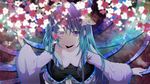  aqua_hair hatsune_miku highres long_hair looking_at_viewer mariwai_(marireroy) purple_eyes solo vocaloid 